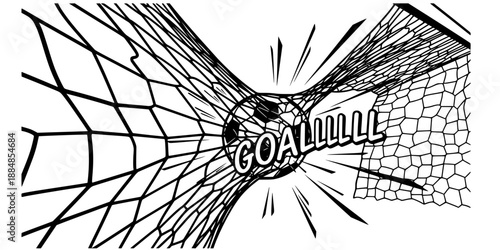 Soccer Ball Hitting Goal Net Scoring Moment Perspective View Vector