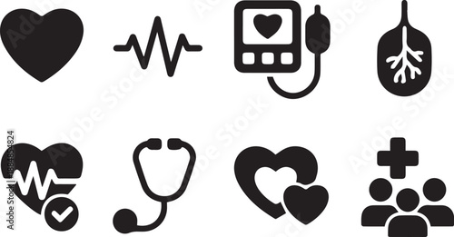 health icon pack heart monitor blood pressure stethoscope vector