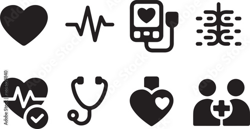 health symbol collection heart stethoscope cardiology clinic icons
