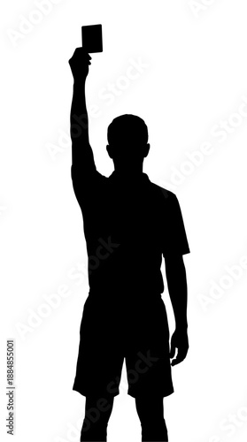 A referee holds up a red card to signal a penalty or expulsion