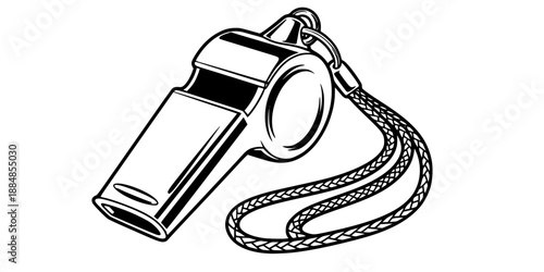 Classic Referee Whistle with Lanyard for Sports Arbitrator Concept Vector