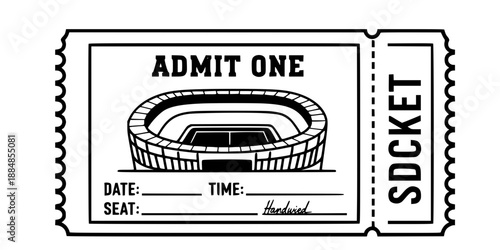 Vintage Stadium Ticket Stub Line Art for Soccer Match Entry Vector