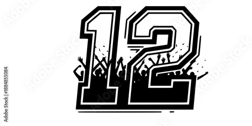 Number 12 Jersey Font Representing the 12th Man Fan Base Vector