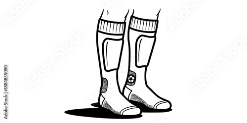 Soccer Socks with Shin Guard Outline for Sports Equipment Vector