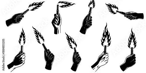 Flaming Flares Held by Hands for Soccer Ultra Atmosphere Vector