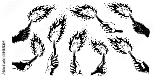 Flaming Flares Held by Hands for Soccer Ultra Atmosphere Vector