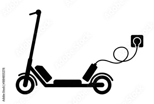 A black silhouette of an electric scooter plugged into a power outlet