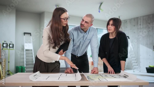 Modern Apartment Floor Plan. Couple Consulting