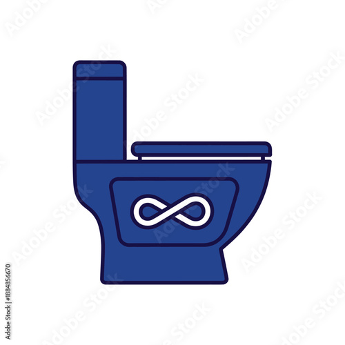 Endless Flush Toilet Icon. Blue Vector Illustration of a Bathroom Commode with Infinity Symbol, Representing Water Waste or Continuous Flow.