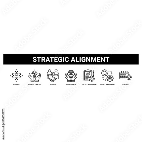 Strategic Alignment web banner icon set collection solid style.