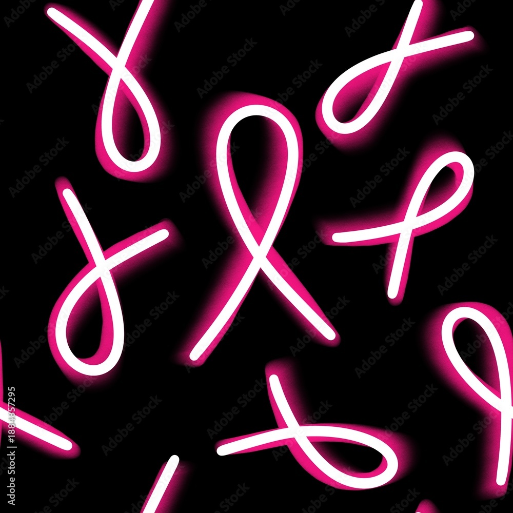 Obraz premium Breast cancer month seamless pink ribbon day mammogram pattern for medical accessories and medicine textiles