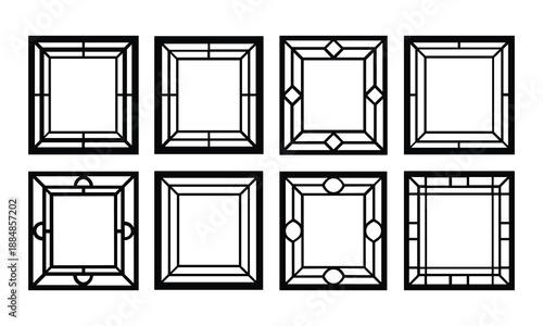 Eight stained glass patterns isolated on white background, Vector