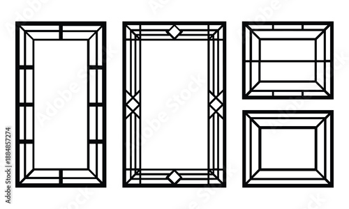 Geometric stained glass patterns isolated on white background, Vector