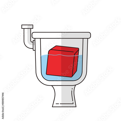 Red Toilet Tank Cleaning Block Icon. Disinfecting Cube in Cistern Water for Bathroom Hygiene and Plumbing Maintenance Vector Illustration.