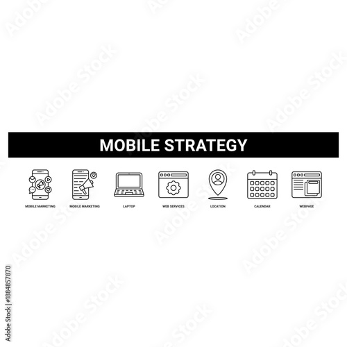 Mobile Strategy web banner icon set collection solid style.