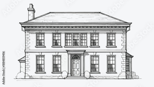 Georgian style mansion facade architectural sketch