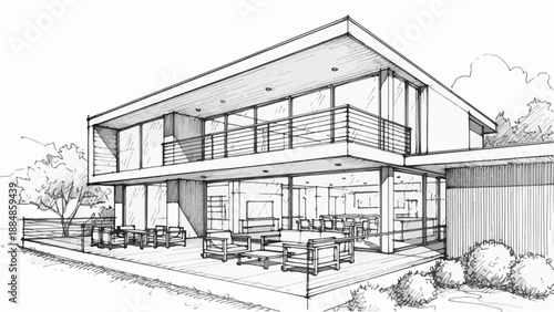 Modernist villa with large terrace and outdoor deck