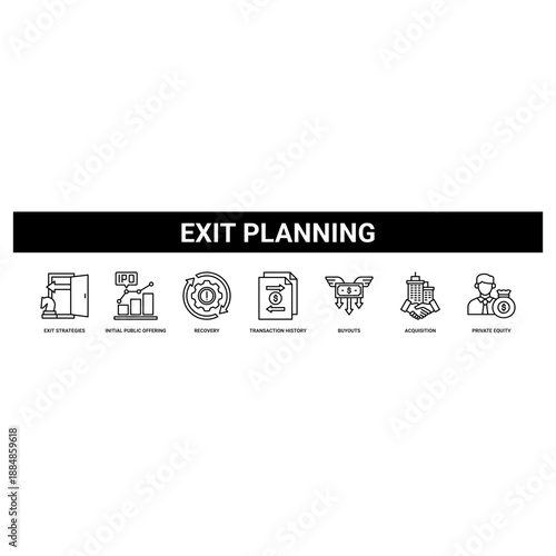 Exit Planning web banner icon set collection solid style.