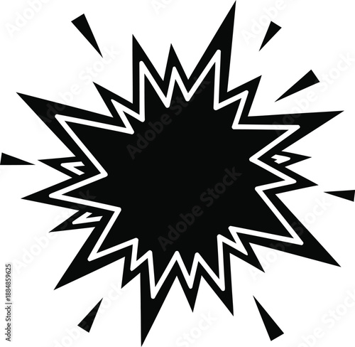 Sharp black explosion burst design element jagged edges vector art on transparent background silhouette