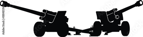 Detailed black silhouette of dual artillery cannons a powerful military image on transparent background