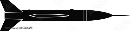 Black missile icon detailed design aerospace weapon aerial view on transparent background silhouette