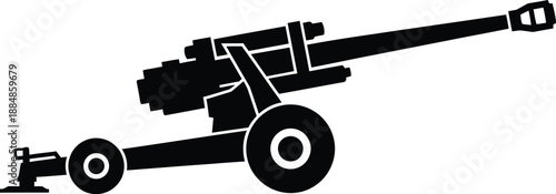 Detailed cannon illustration in black side view ideal for designs on transparent background silhouette