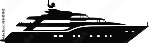 Sleek yacht design in black perfect for various digital projects on transparent background silhouette