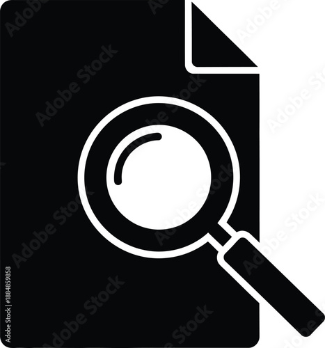 Document with magnifying glass icon black design element on transparent background silhouette