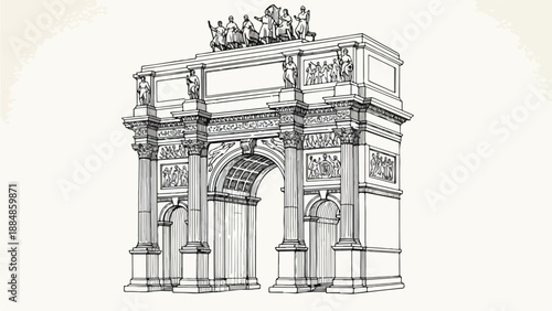 Classical roman arch architectural monument sketch