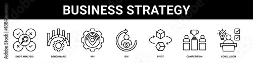 Business Strategy web banner icon set collection solid style.