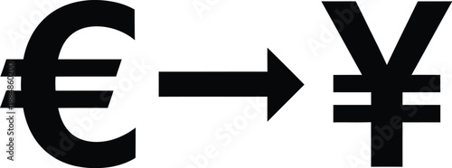 Euro to yen currency exchange graphic with arrow ideal for finance on transparent background silhouette