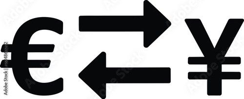 Currency exchange icon featuring euro and yen symbols with arrows on transparent background silhouette