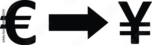 Euro to yen conversion arrow symbol financial exchange illustration on transparent background silhouette