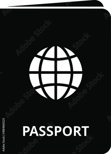 Black passport with a globe icon and text ideal for travel designs on transparent background silhouette