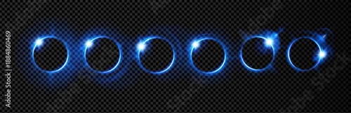Blue halo black background circle magic with eclipse neon circular. Star hologram round and halo electric luminous with digital technology light. Art halo glowing and black portal yellow.