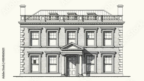 Classical stone building with grand portico sketch