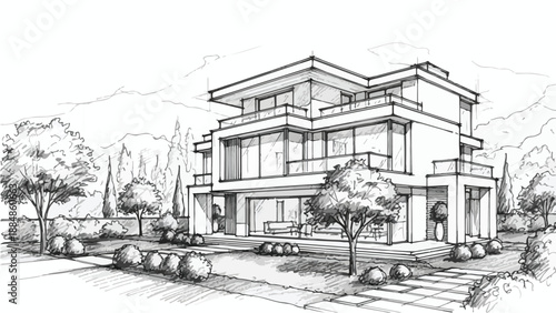 Three story contemporary apartment with balconies