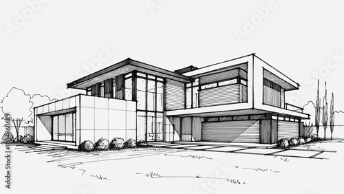 Modern flat roof villa with three car garage