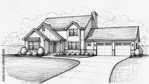 Traditional suburban house with two car garage