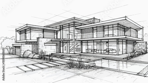 Modernist luxury villa with tiered roof design