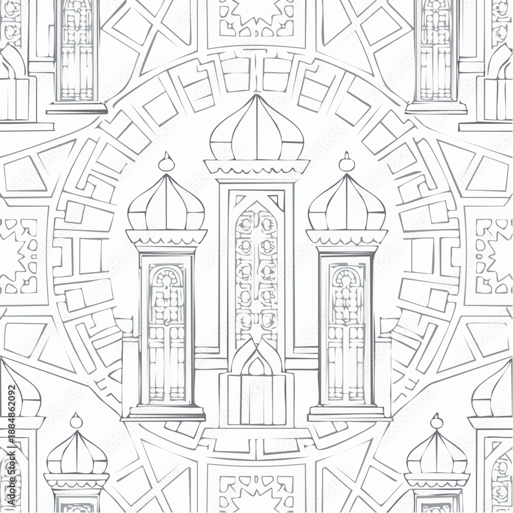Obraz premium Flat outline moroccan seamless pattern vector