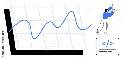 Data visualization concept. Data visualization displayed with a graph and programming icon for analytics and coding tasks. Data visualization enhances analytics, coding, and decision making. Ideal