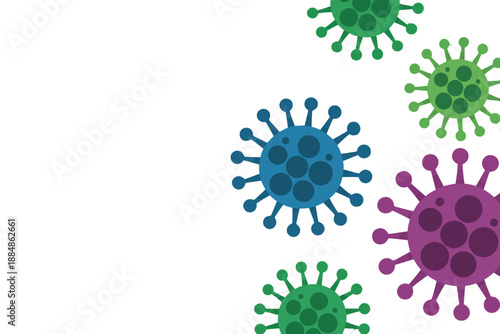 A colorful illustration of various virus particles on a white background