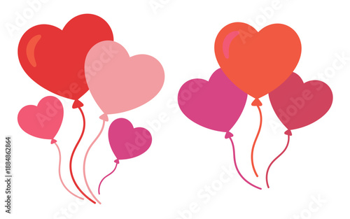 A colorful illustration of heart-shaped balloons floating in the air, perfect for Valentine's Day or love-themed celebrations.