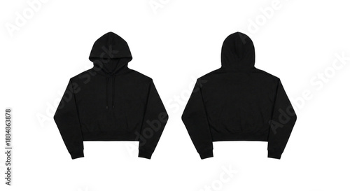 Black cropped hoodie mockup front and back view