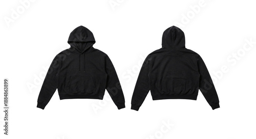 Black cropped hoodie mockup front and back view