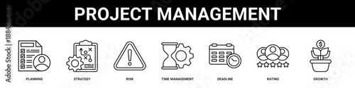 Project Management web banner icon set collection solid style.