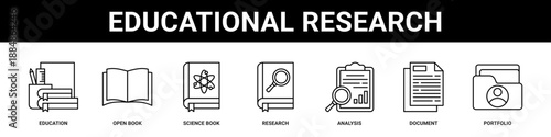 Educational Research web banner icon set collection solid style.