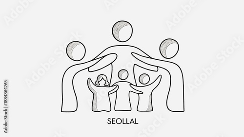 Simple Line Drawing of People Holding Hands Together.