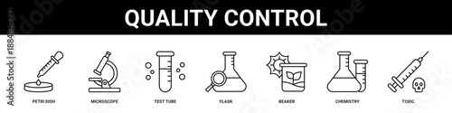 Quality Control web banner icon set collection solid style.